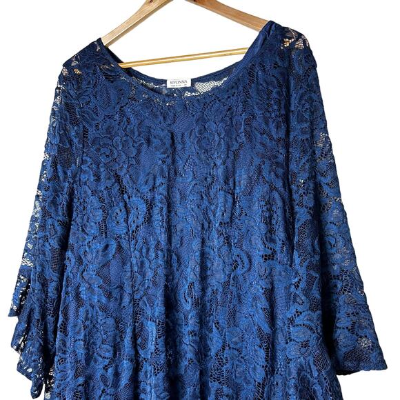 Kiyonna NWT Dress Plus Size 4X Mid Length Navy Lace Overlay Slip Dress - Picture 2 of 10